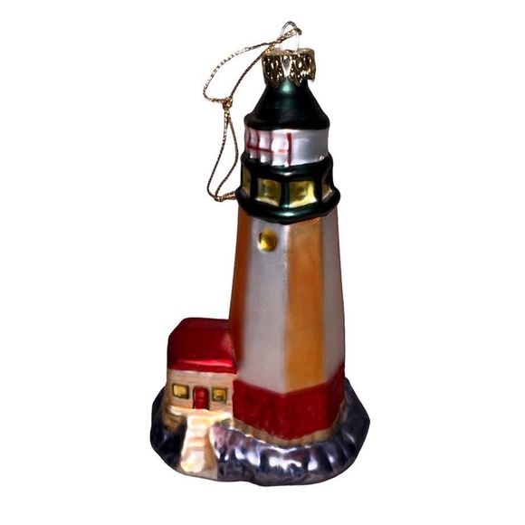 Blown Glass Shore Tower Lighthouse Christmas Ornament‎ Nautical Sea Ornament - Picture 1 of 8